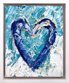 "My Gucci Blue Heart" Sapphire Pop Oil Painting on Wood with White Floater Frame