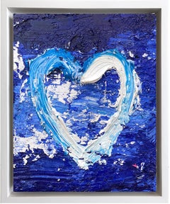 "My Heart at Sea" Blue Pop Oil Painting Wood With White Floater Frame