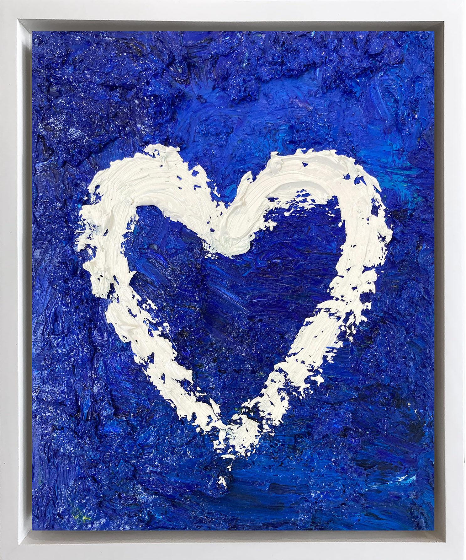 Cindy Shaoul Abstract Painting – "My Heart At Sea" Contemporary Pop Art Deep Blue Ölgemälde mit Floater Rahmen