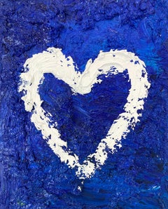 "My Heart At Sea" Contemporary Pop Art Deep Blue Oil Painting with Floater Frame
