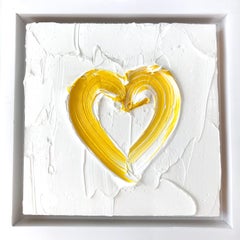 "My Heart in Daisy Yellow" Yellow Contemporary Oil Painting w Floater Frame