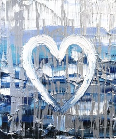 "My Heart in Geneva" Contemporary Multicolor Silver Oil Painting on Canvas