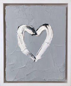"My 50 Shades of Grey Heart" Contemporary Pop Art Oil Painting w Floater Frame