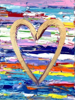 "My Heart of Gold " Contemporary Abstract Multicolor Gold Oil Painting on Canvas