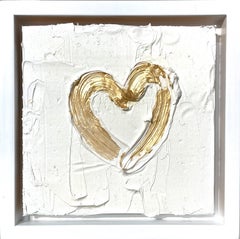 "My Heart of Gold" White and Gold Abstract Oil Painting with Floater Frame