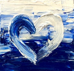 "My Heart Of The Ocean" Blue & White Pop Art Oil Painting in White Floater Frame