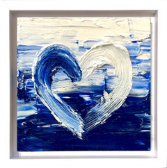 "My Heart Of The Ocean" Blue & White Pop Art Oil Painting in White Floater Frame