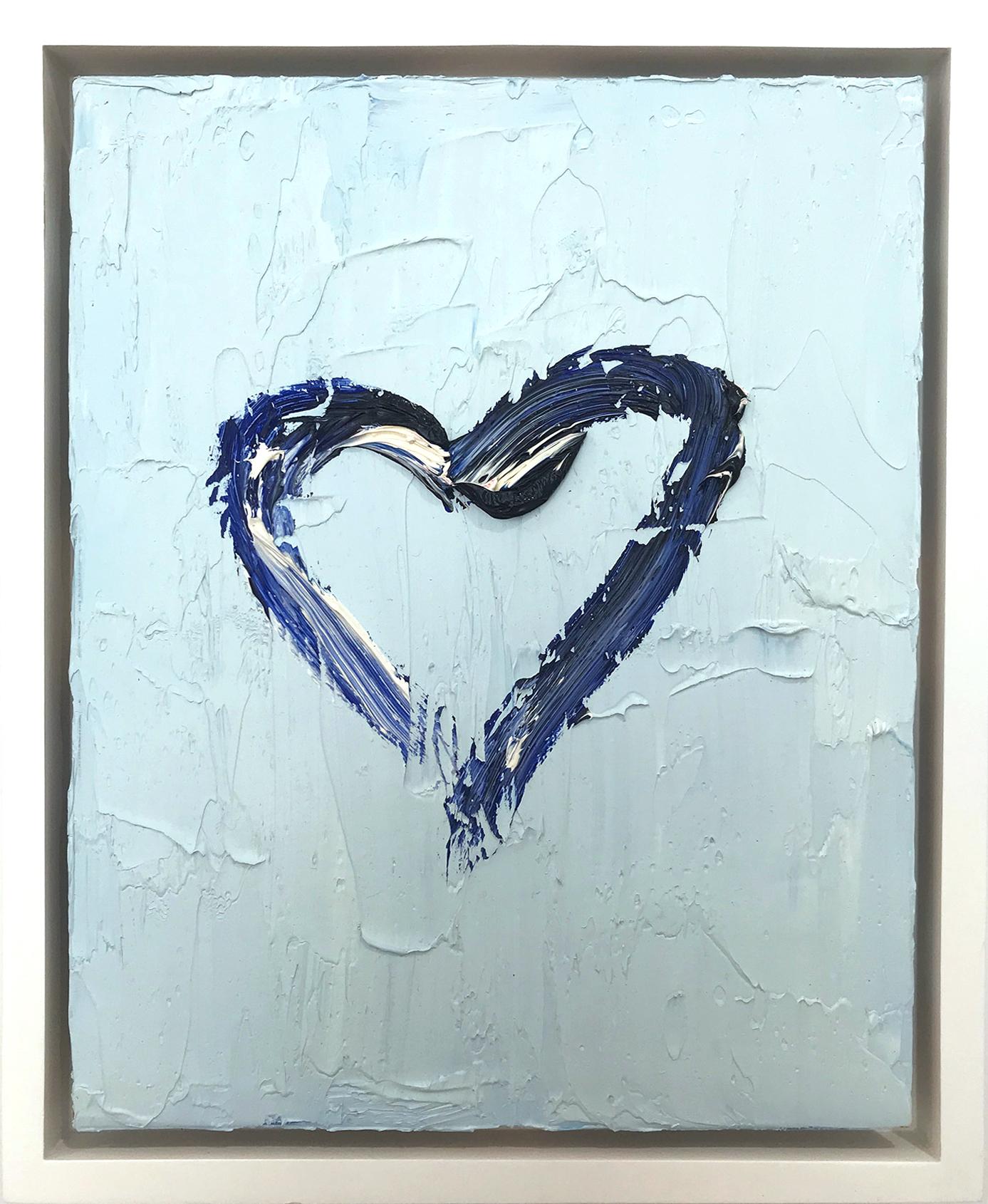 Cindy Shaoul Figurative Painting - "My Heart on Baby Blue" Contemporary Oil Painting With Floater Frame