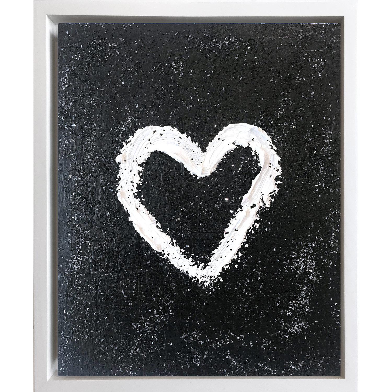 Cindy Shaoul Abstract Painting - "My Heart on Black Diamond" Contemporary Oil Painting Framed with Floater Frame