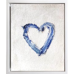 "My Heart on Blue and White" Contemporary Oil Painting Framed with Floater Frame