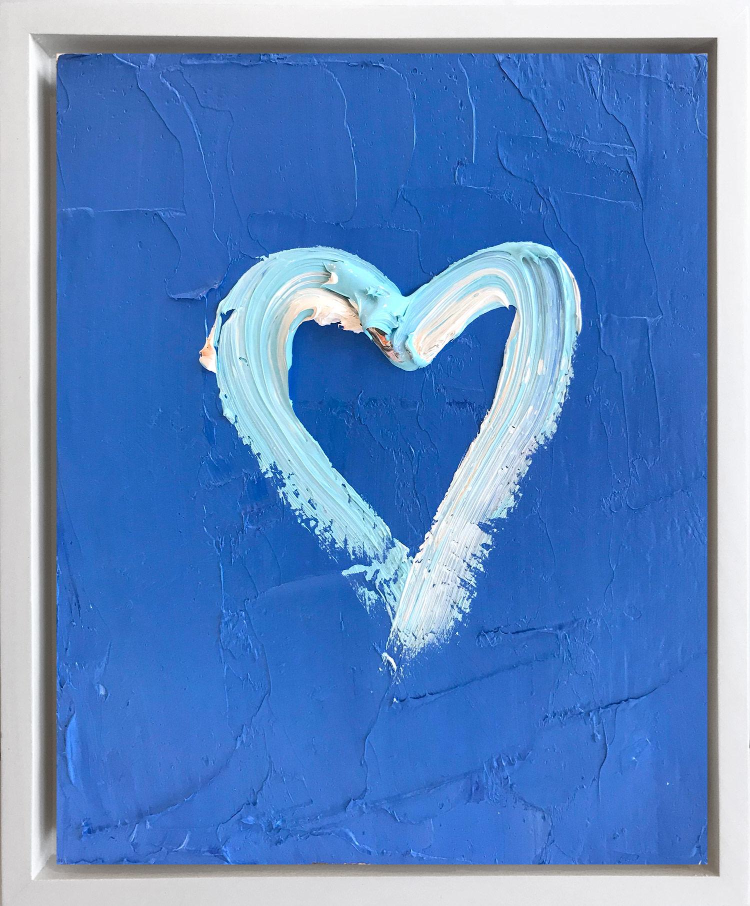 Cindy Shaoul Figurative Painting - "My Heart on Blue Blue" Contemporary Oil Painting Framed with Floater Frame