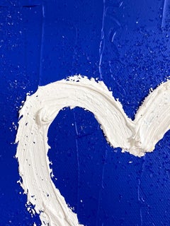 "My Heart on Blue Diamond" Blue and White Contemporary Oil Painting Thick Canvas