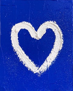"My Heart on Blue Diamond" Blue and White Contemporary Oil Painting Thick Canvas