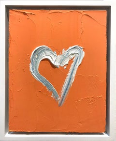 "My Heart on Bright Orange" Contemporary Oil Painting Framed w Floater Frame