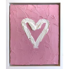 "My Heart on Bubble Gum Pink" Contemporary Oil Painting Framed w Floater Frame