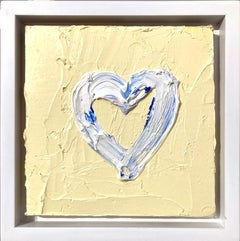 "My Heart on Daisy Yellow" Yellow Contemporary Oil Painting w Floater Frame