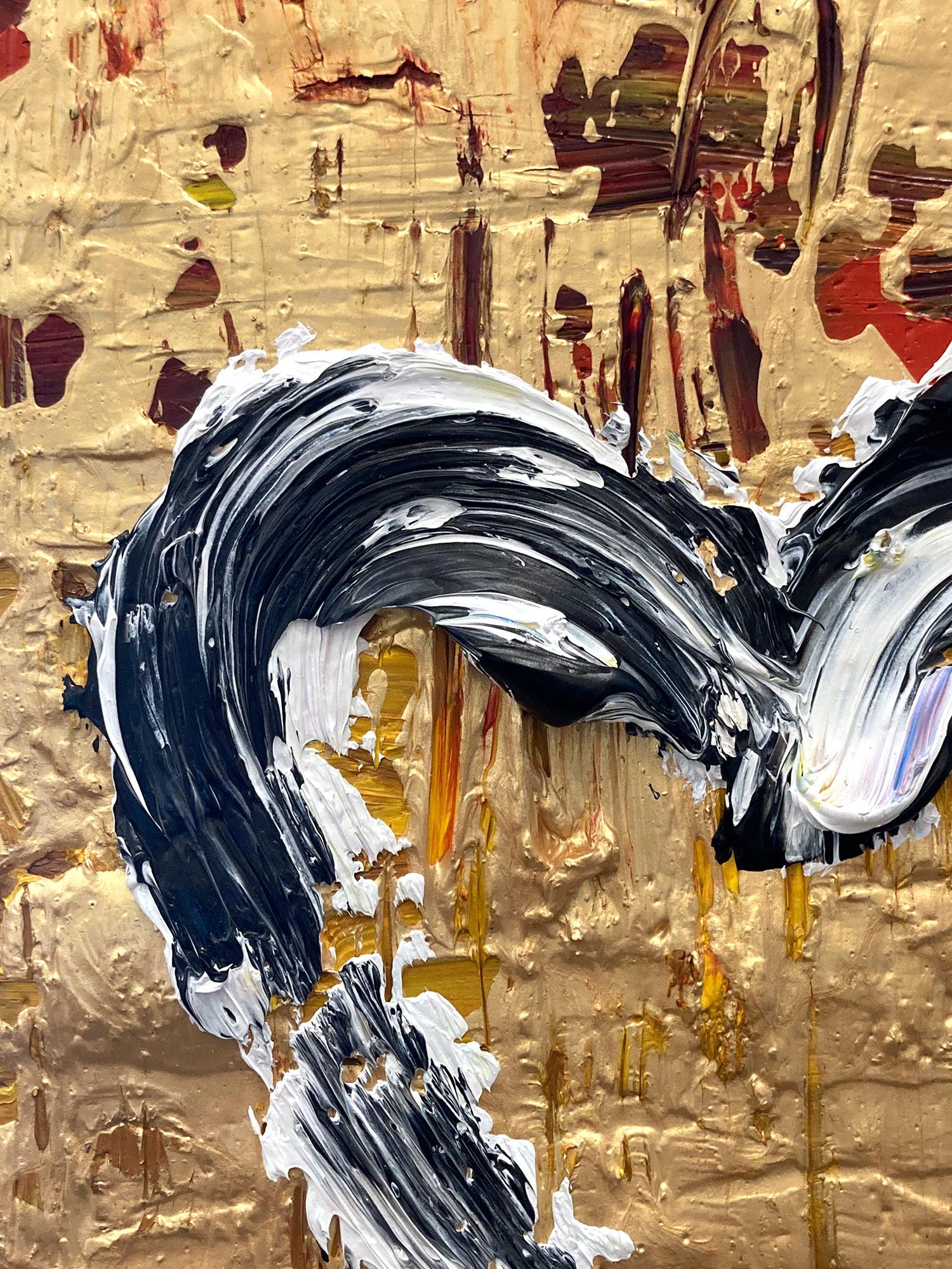 „My Heart on Fire“ Gold, Schwarz, Rot & Weißes Ölgemälde mit weißem Floater-Rahmen (Zeitgenössisch), Painting, von Cindy Shaoul