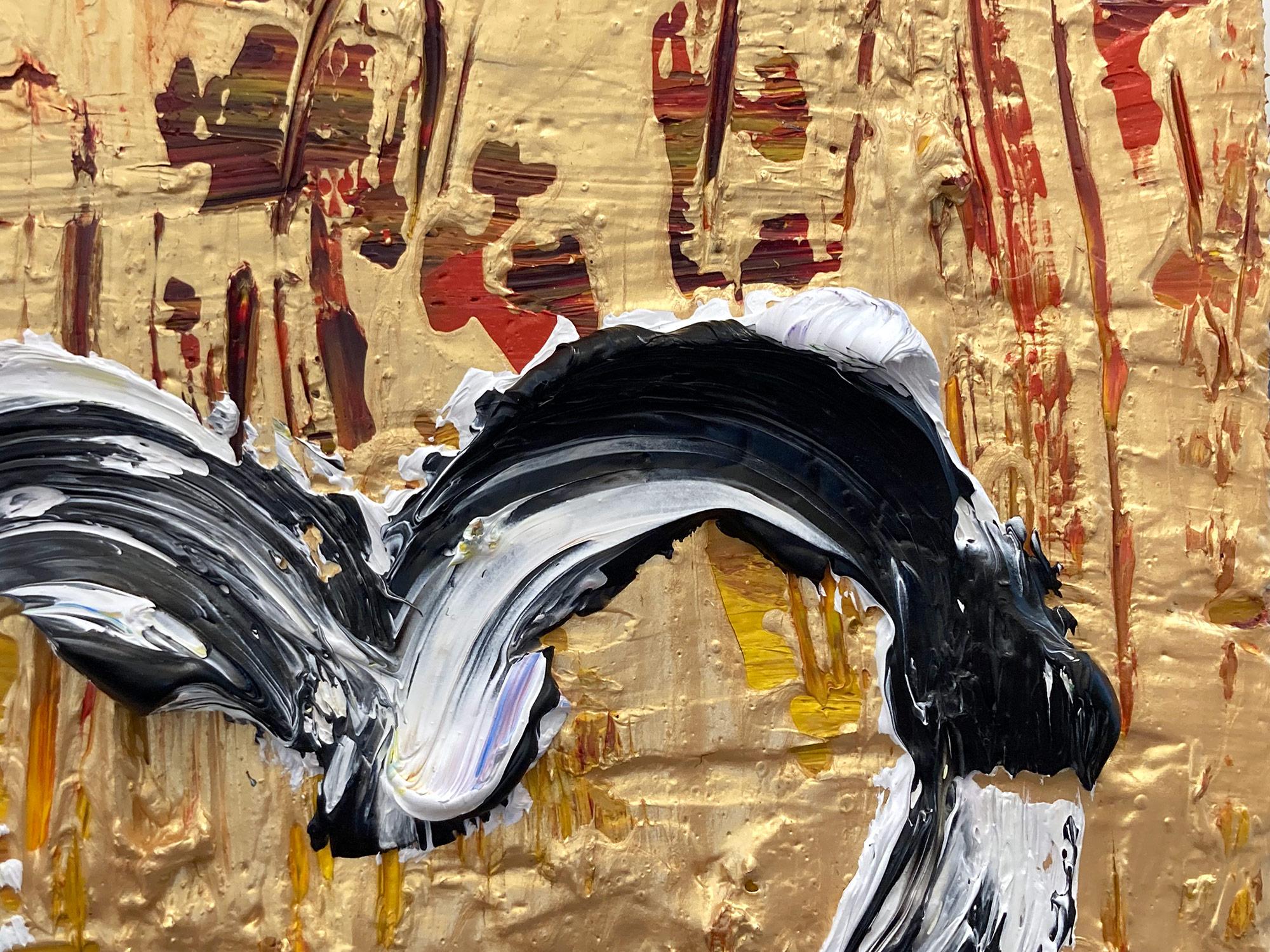 „My Heart on Fire“ Gold, Schwarz, Rot & Weißes Ölgemälde mit weißem Floater-Rahmen (Beige), Figurative Painting, von Cindy Shaoul