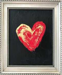 "My Heart on Gold and Red" Contemporary Oil Painting in Silver Frame