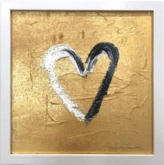 "My Heart on Gold Diamond" Contemporary Oil Painting Framed w Floater Frame