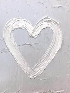 "My Heart on Grey" Light Grey Contemporary Oil Painting w Floater Frame