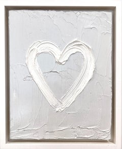 "My Heart on Grey" Light Grey Contemporary Oil Painting w Floater Frame