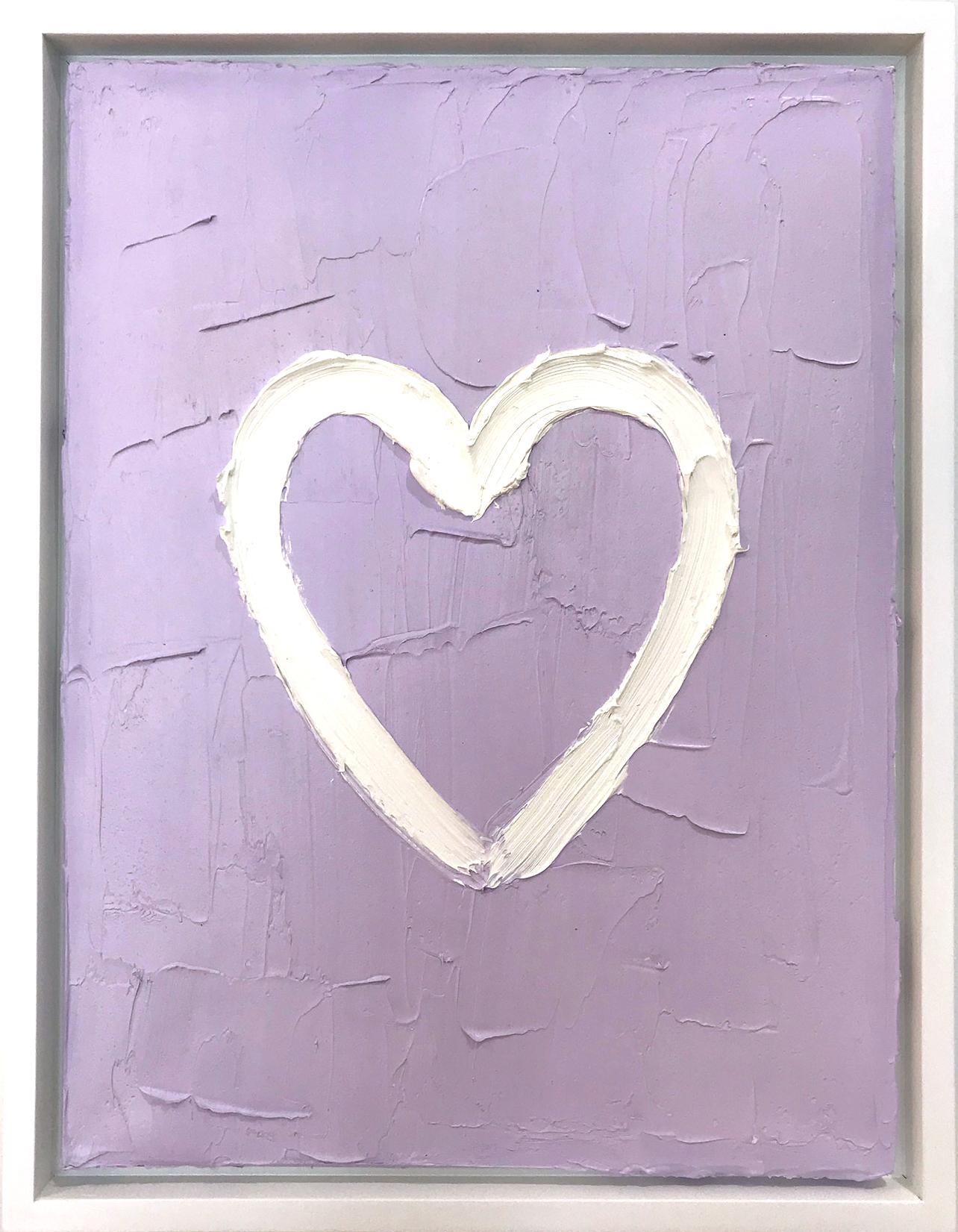 "My Heart on Lavender" Light Purple Contemporary Oil Painting w Floater Frame