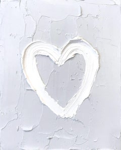 "My Heart on Light Gray" Contemporary Oil Painting Framed w Floater Frame