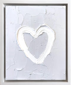 "My Heart on Light Gray" Contemporary Oil Painting Framed w Floater Frame