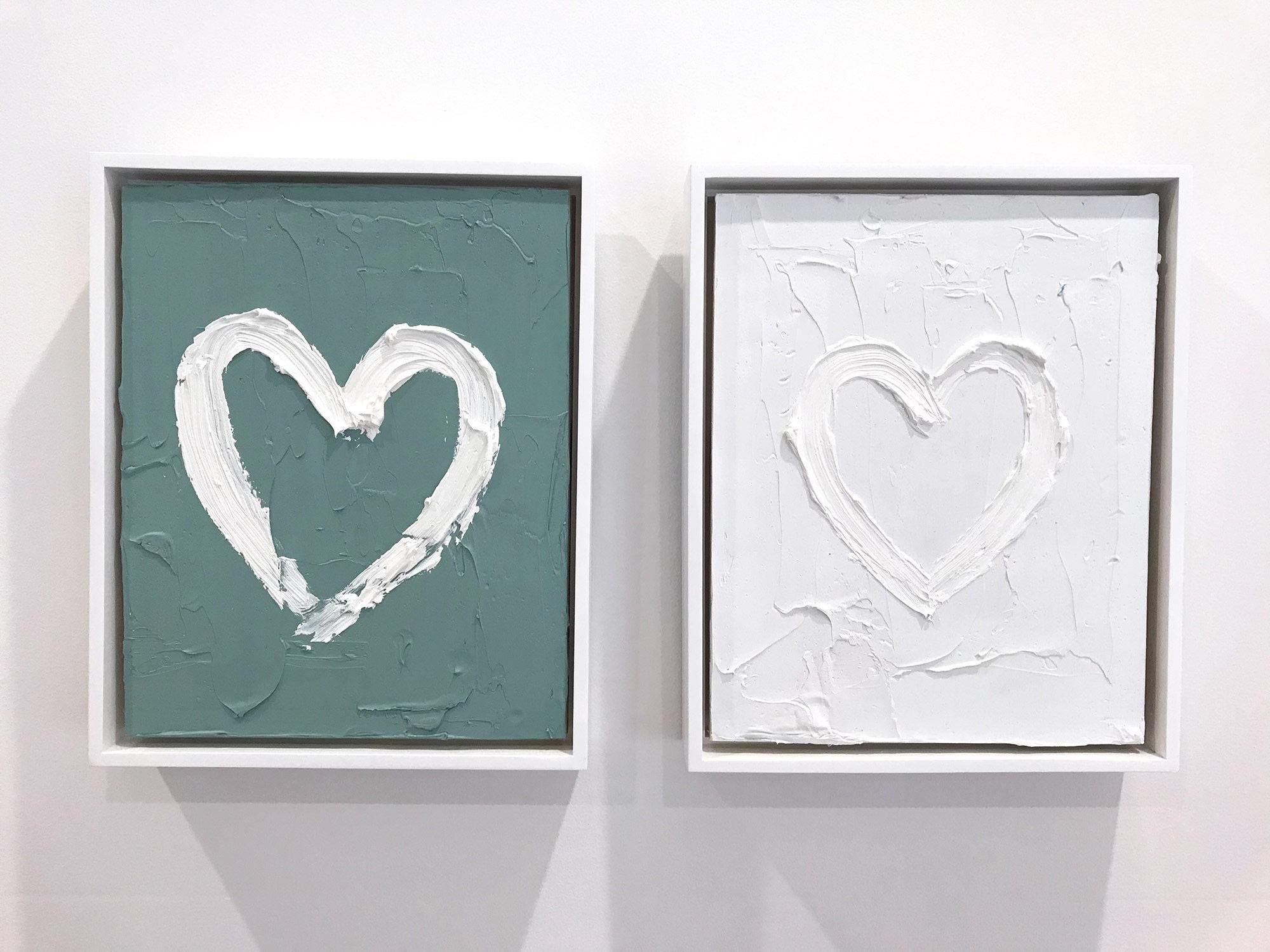 Cindy Shaoul Abstract Painting - "My Heart on Light Green" and "My Cloud Heart" - 2 Paintings