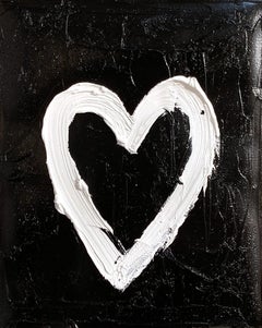 "My Heart on Noir" Black and White Contemporary Oil Painting on Thick Canvas