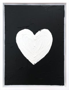 "My Heart in B&W" Black and White Contemporary Oil Painting w Floater Frame