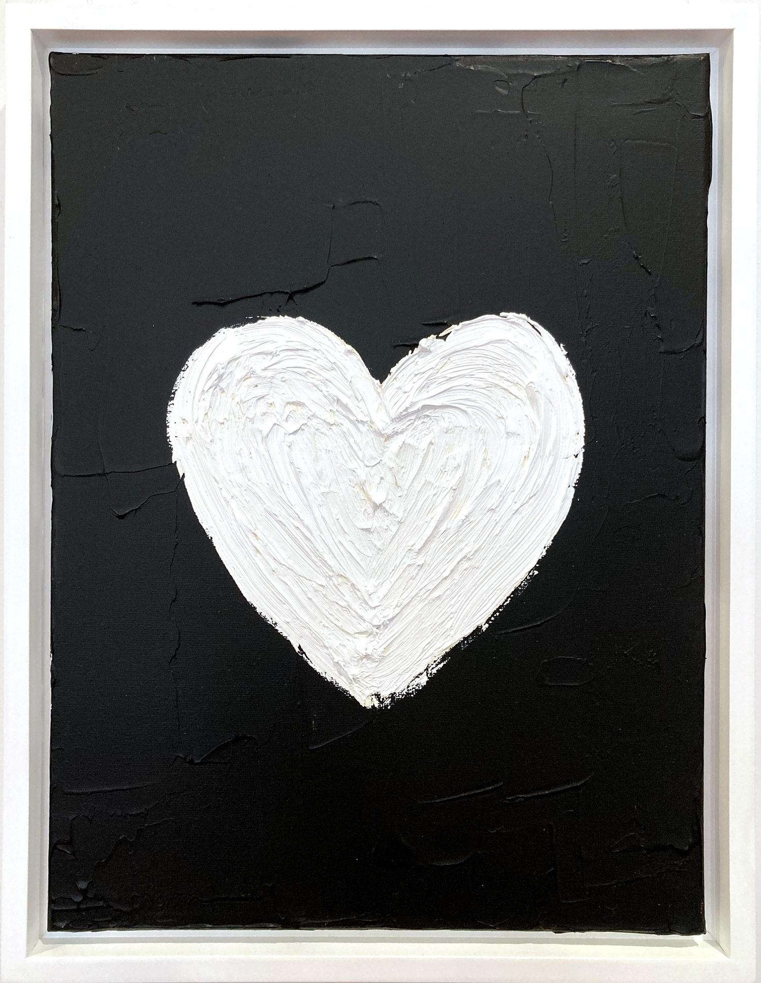 Cindy Shaoul Abstract Painting – ""Mein Herz auf Noir" Schwarzweißes zeitgenössisches Ölgemälde mit Floater-Rahmen