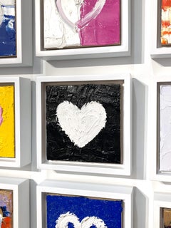 "Mi corazón en Noir" Pintura al óleo contemporánea en blanco y negro con marco flotante