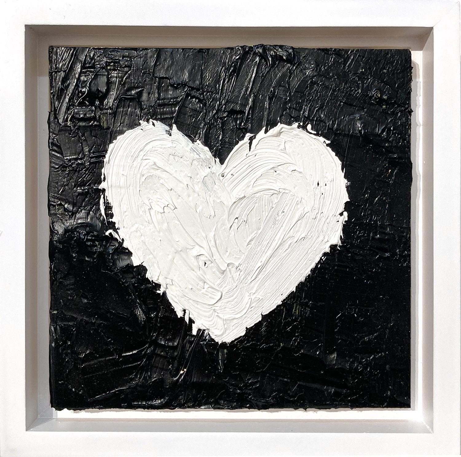 Cindy Shaoul Figurative Painting - "My Heart on Noir" Black and White Contemporary Oil Painting with Floater Frame