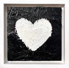 "My Heart on Noir" Black and White Contemporary Oil Painting with Floater Frame