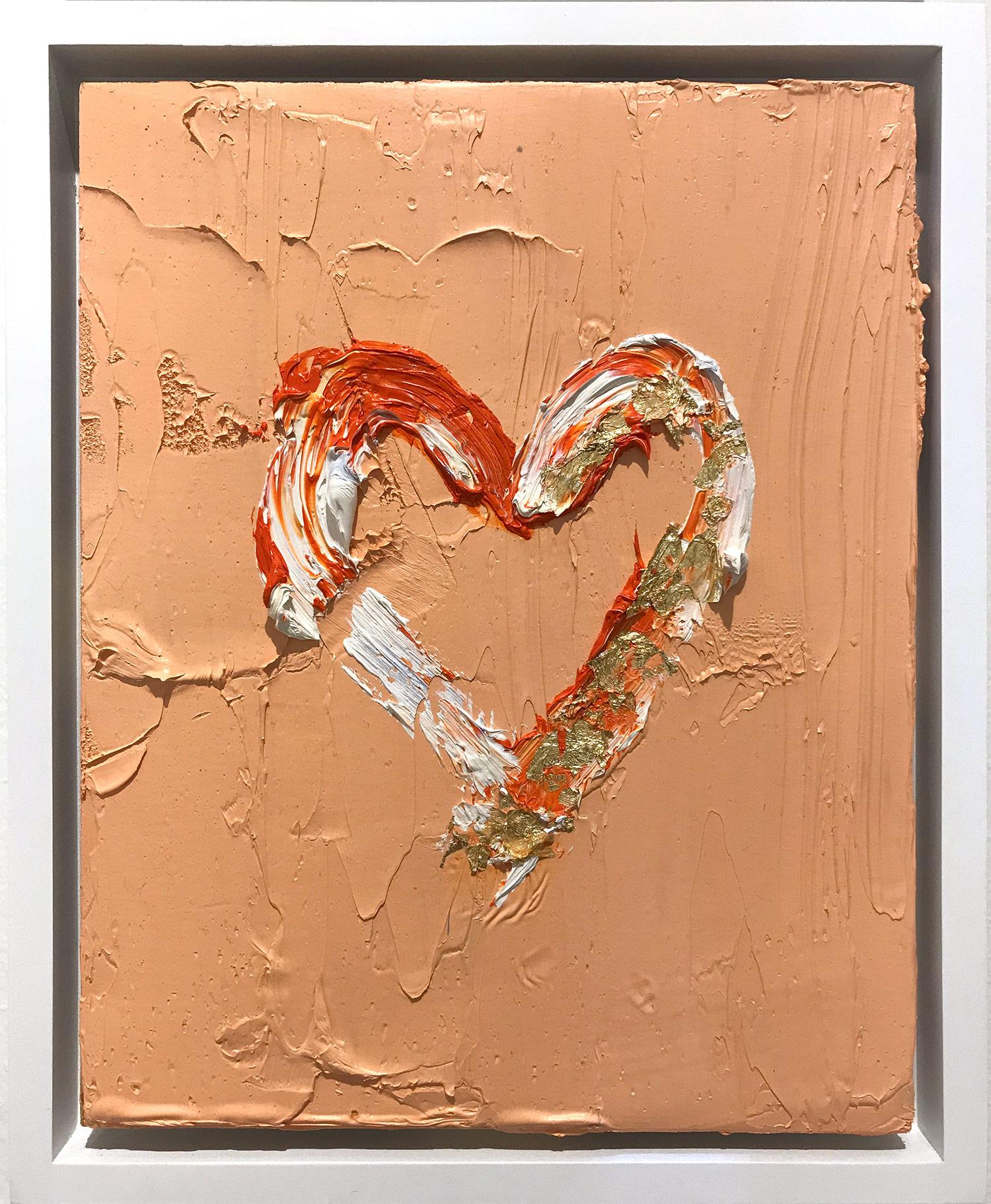 Cindy Shaoul Figurative Painting - "My Heart on Peach & Gold" Contemporary Oil Painting Framed w Floater Frame