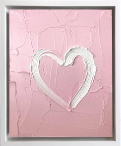 "My Heart on Pink Blossom" Contemporary Oil Painting Framed w Floater Frame