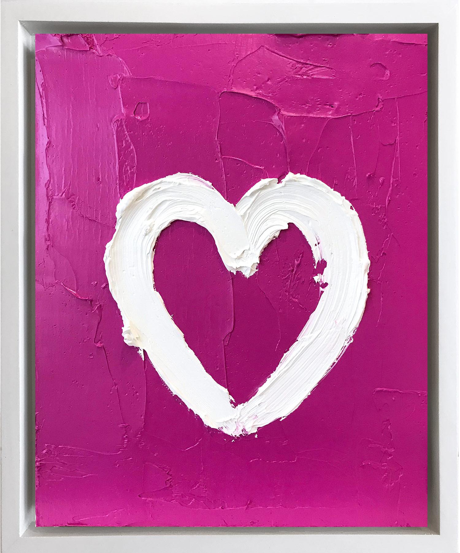 Cindy Shaoul Figurative Painting - "My Heart on Pink" Contemporary Oil Painting Framed w Floater Frame