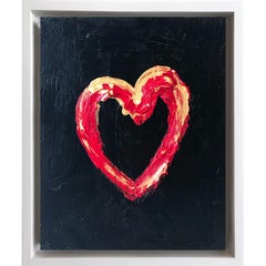 "My Heart on Red and Gold" Contemporary Oil Painting Framed w Floater Frame