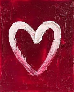 "My Heart on Ruby Red" Red and White Contemporary Oil Painting Thick Canvas