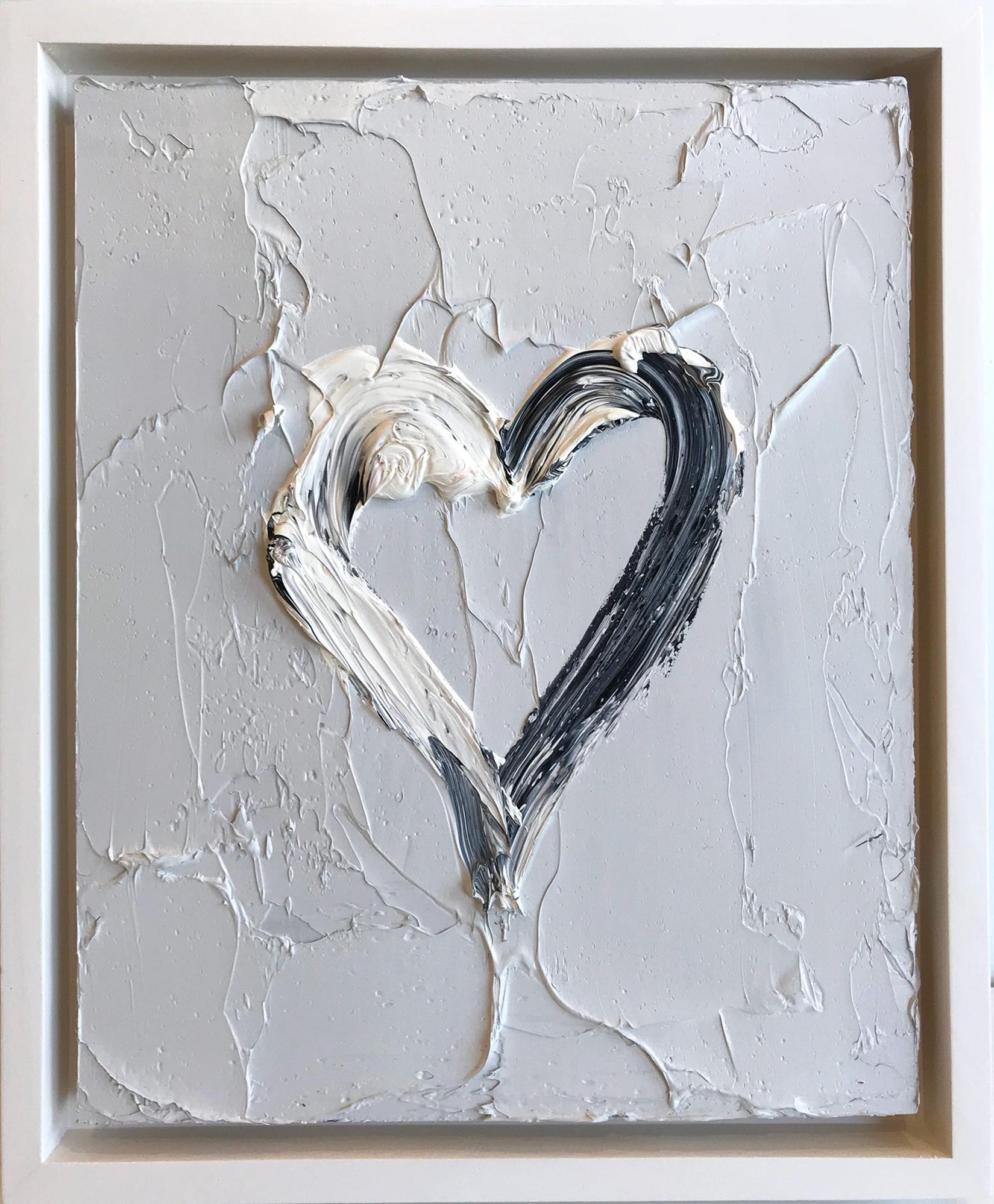 Cindy Shaoul Figurative Painting - "My Heart on Steel Gray" Contemporary Oil Painting Framed with Floater Frame