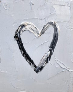 "My Heart on Steely Gray" Contemporary Oil Painting Framed with Floater Frame