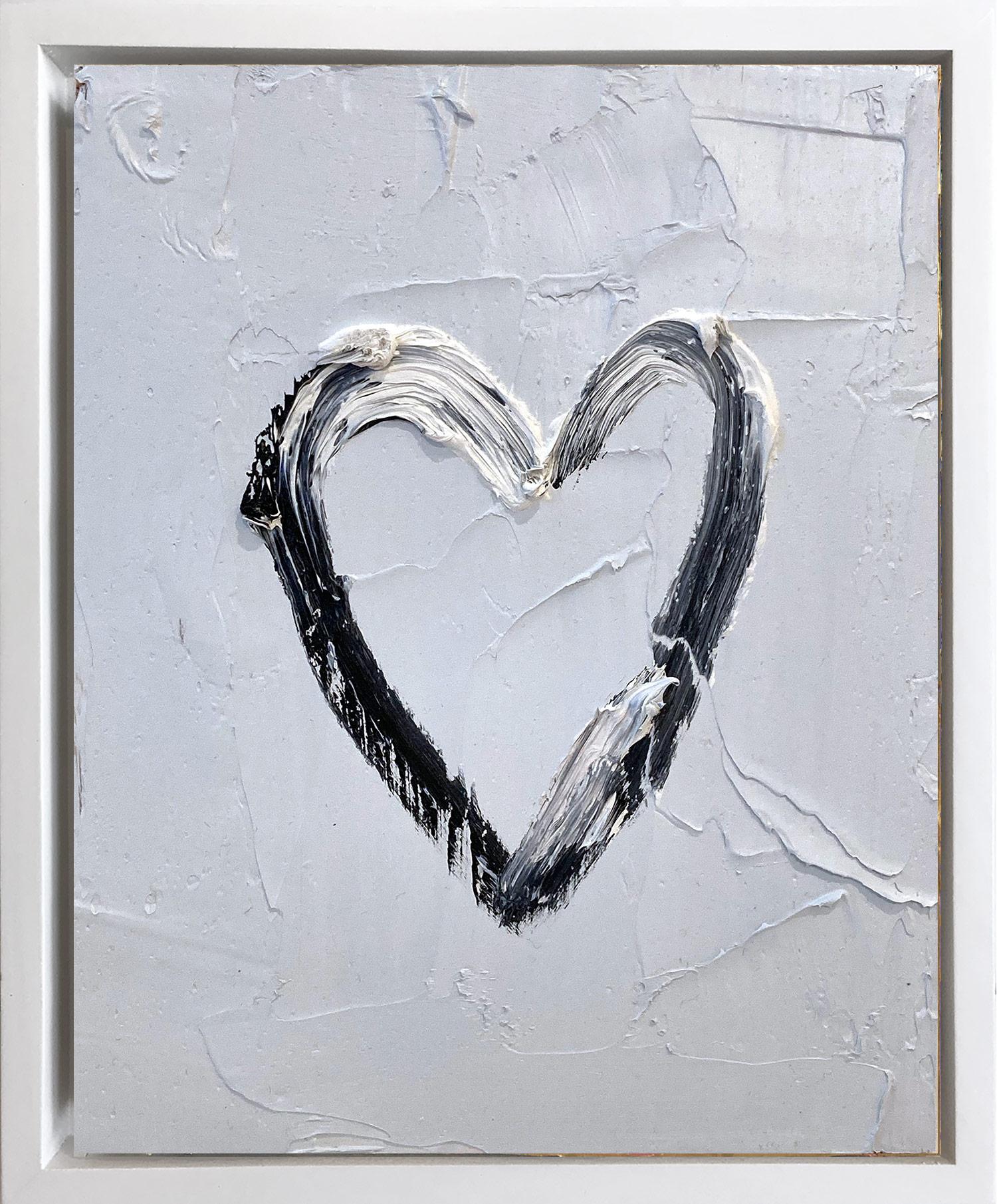 Cindy Shaoul Figurative Painting - "My Heart on Steely Gray" Contemporary Oil Painting Framed with Floater Frame