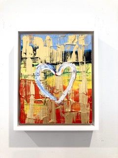"My Heart on the Beach" Gold Colorful Contemporary Oil Painting w Floater Frame