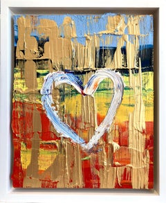 "My Heart on the Beach" Gold Colorful Contemporary Oil Painting w Floater Frame