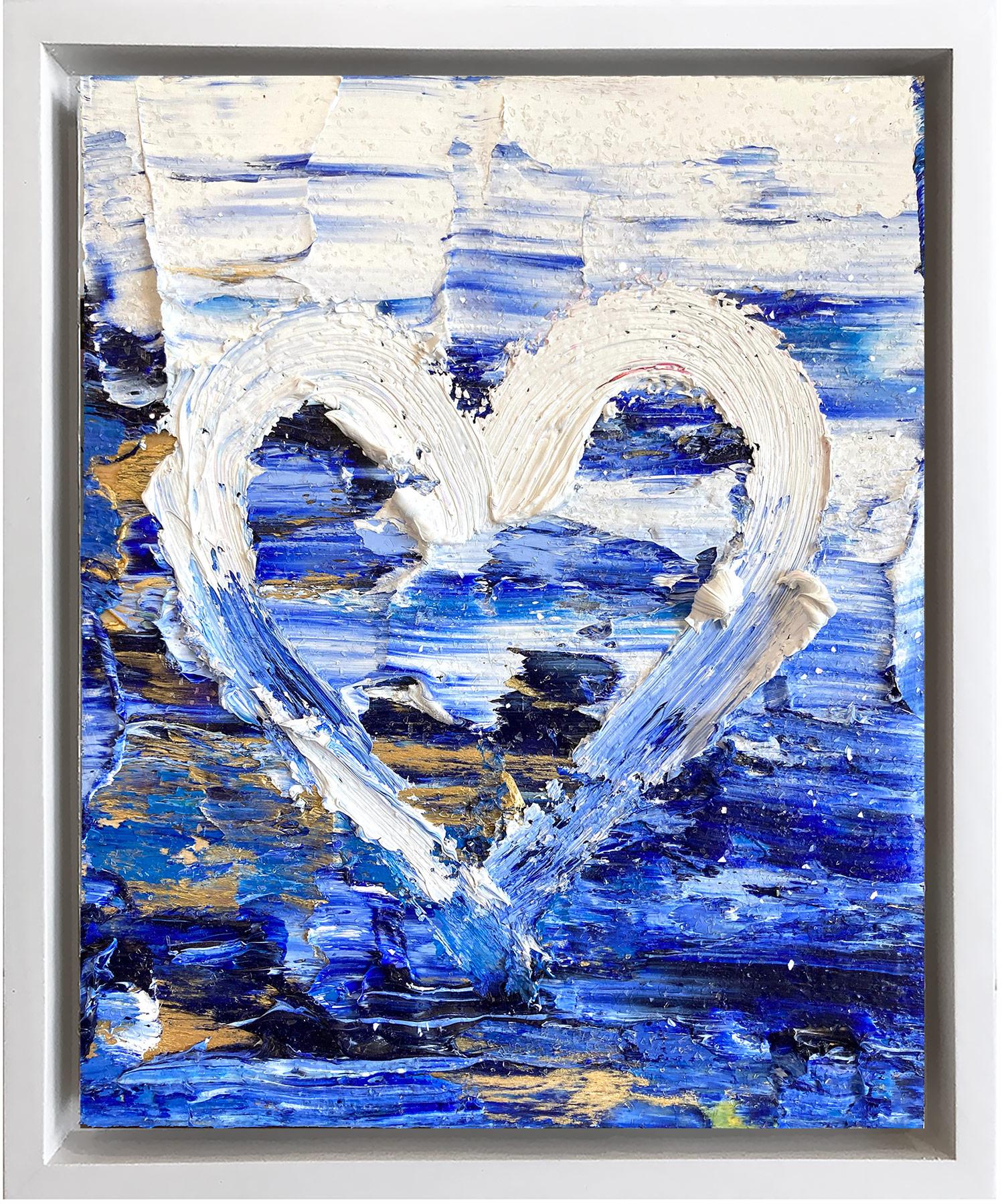 "My on the Waves Heart" Peinture à l'huile contemporaine Pop Art avec cadre flottant