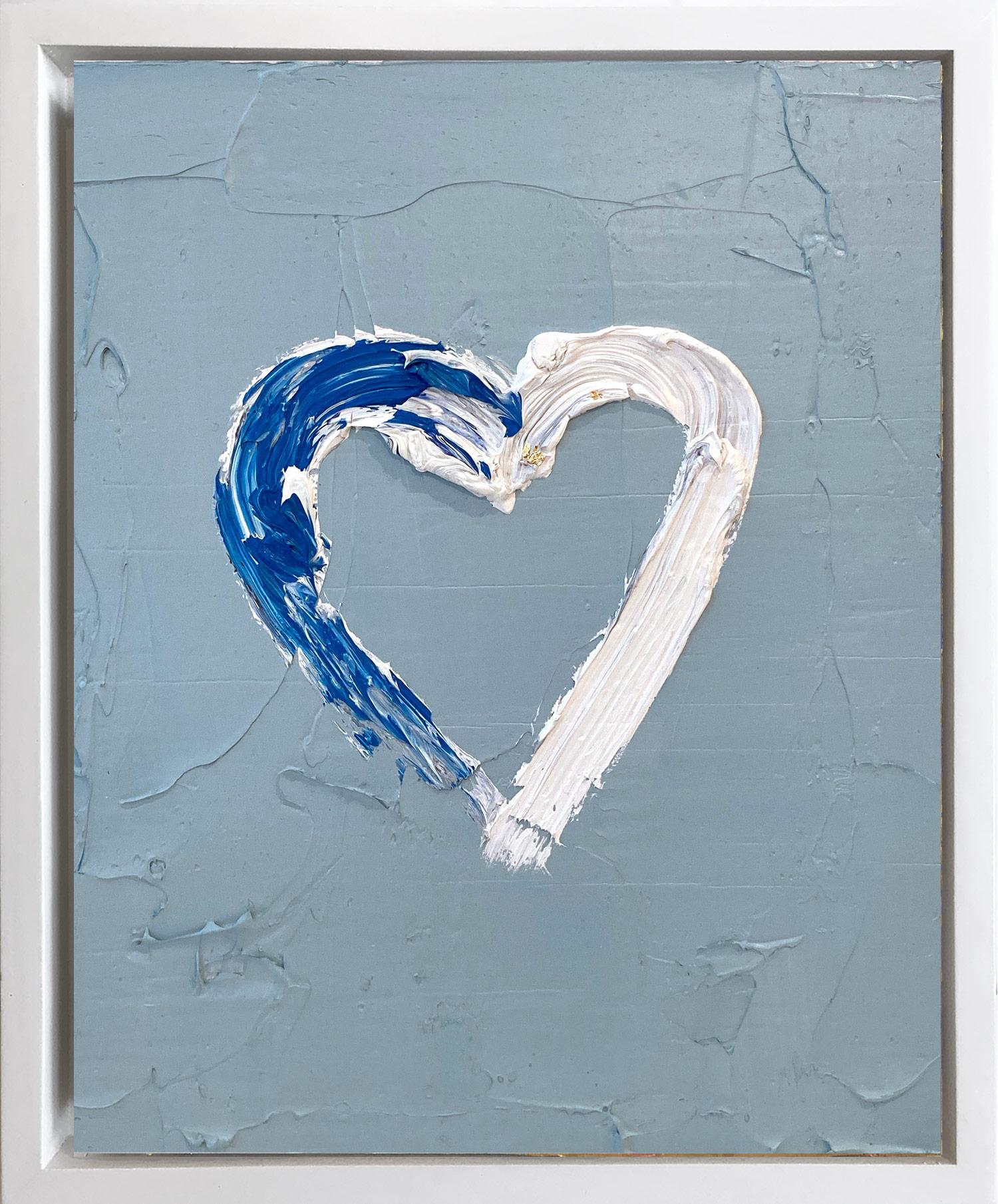 Cindy Shaoul Abstract Painting - "My Heart on Velvet Crush Blue" Contemporary Oil Painting Framed Floater Frame