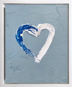 "My Heart on Velvet Crush Blue" Contemporary Oil Painting Framed Floater Frame
