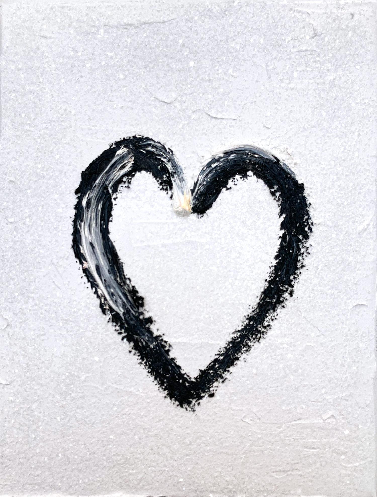 "My Heart on White Diamonds" Black and White Contemporary Oil Painting on Canvas